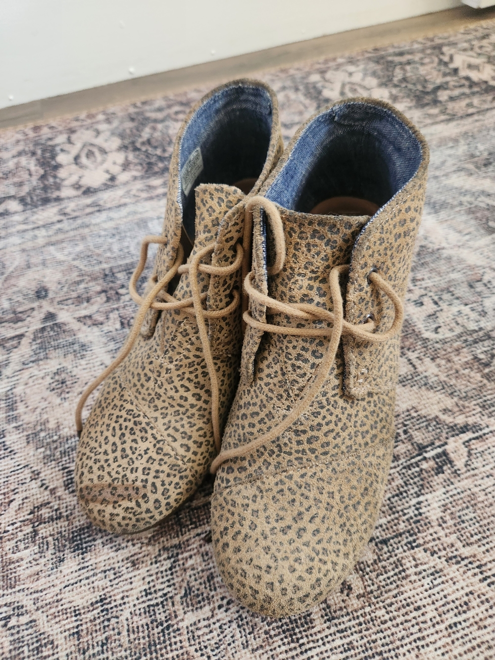 Toms Leopard Print Lace-Up Ankle Booties in Tan
